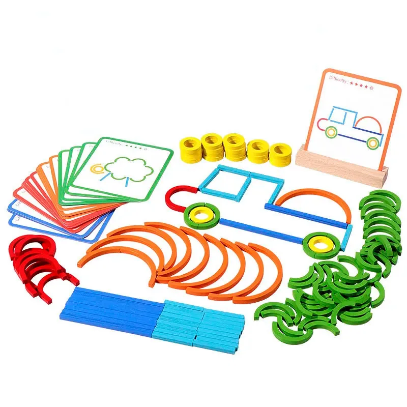 Brinquedo Tangram Montessori com peças coloridas de madeira para desenvolvimento cognitivo e motor