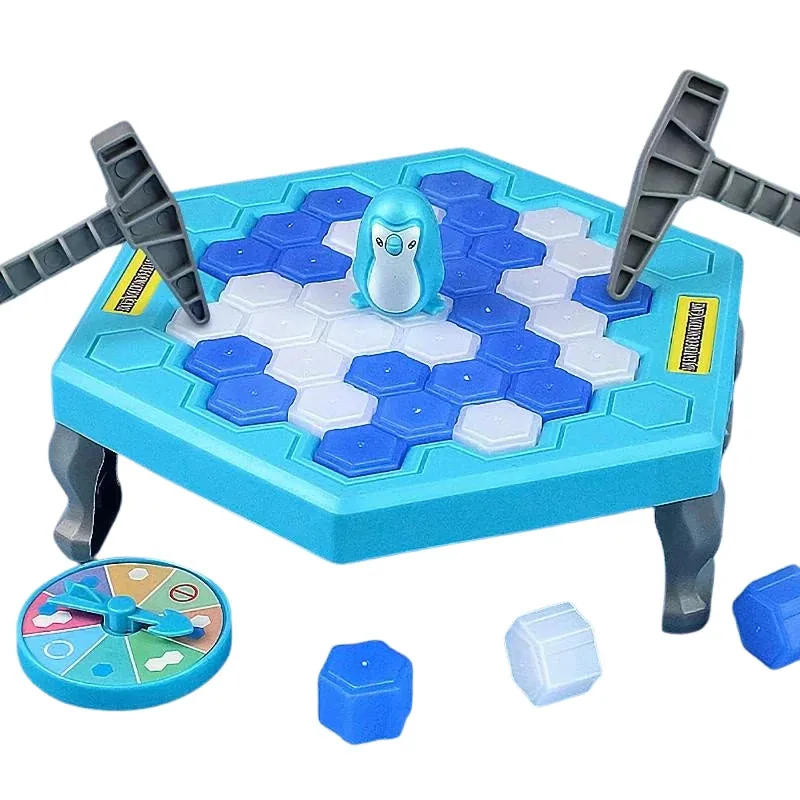 Arindolê Brinquedos Jogo Quebra-Gelo Pinguim com pinguim central e acessórios de martelos e roda de cores para interação