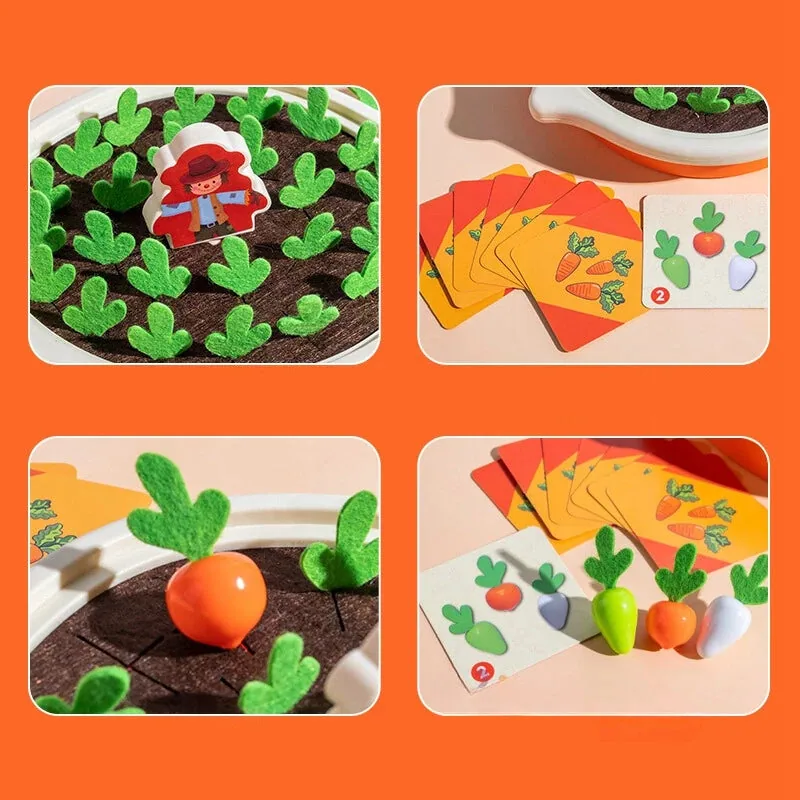 Arindolê Brinquedos Brinquedo Montessori Educativo com cenouras, cartas e jogos para aprendizado lúdico e interação em grupo