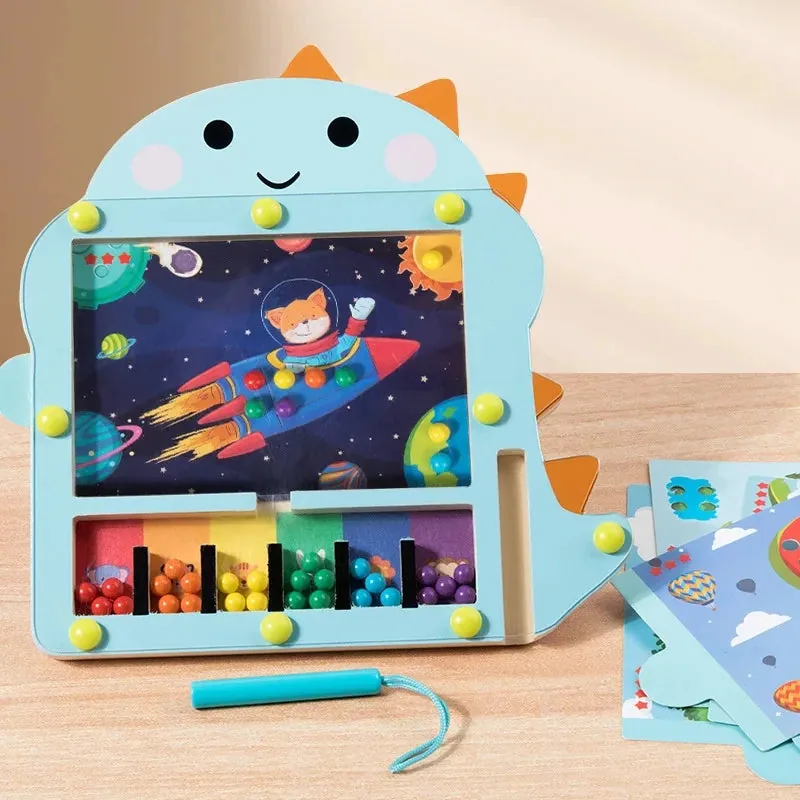 Arindolê Brinquedos Brinquedo Montessori dinossauro com tema espacial e bolinhas magnéticas para criatividade e aprendizado