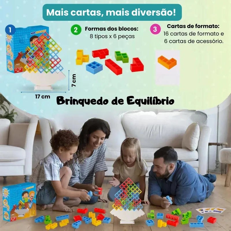 Arindolê Brinquedos Família reunida jogando Brinquedo Educativo Jogo de Equilíbrio com blocos coloridos