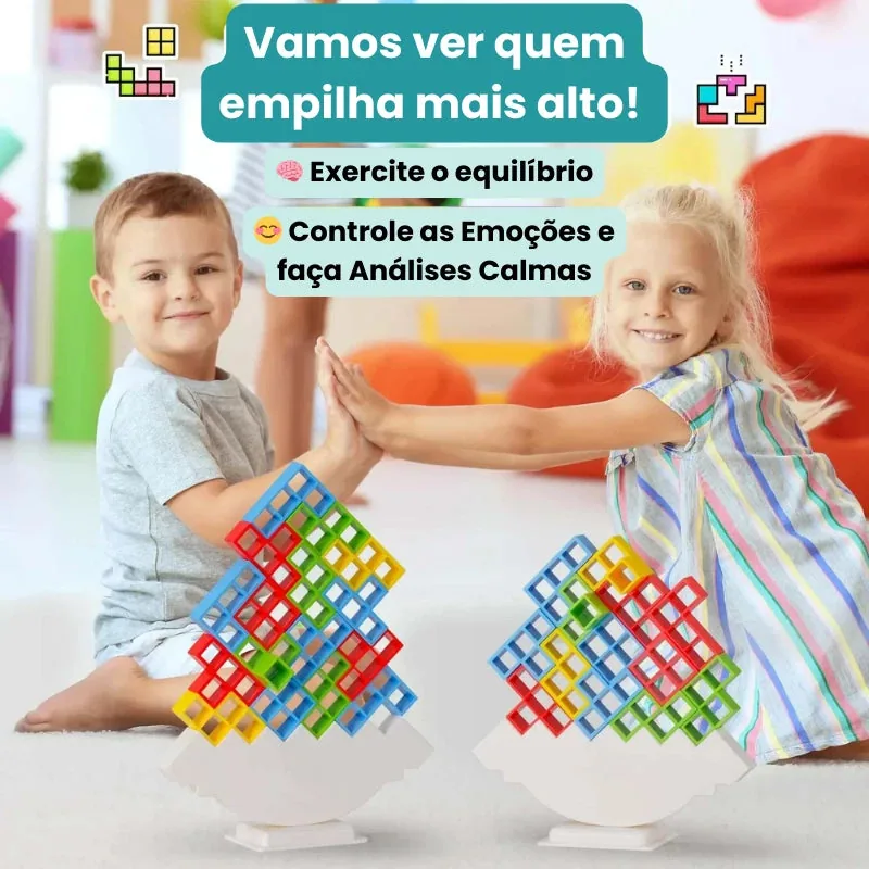 Arindolê Brinquedos Crianças interagindo com o Brinquedo Educativo Jogo de Equilíbrio, desenvolvendo equilíbrio e raciocínio lógico