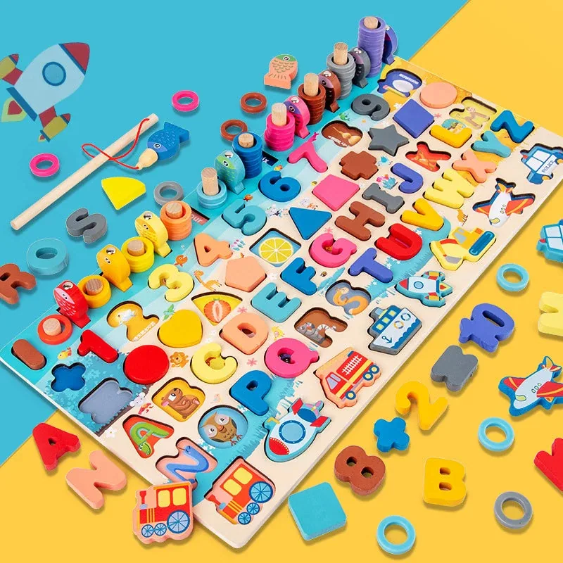 Arindolê Brinquedos Brinquedo de Madeira com tabuleiro colorido e atividades Montessori para crianças
