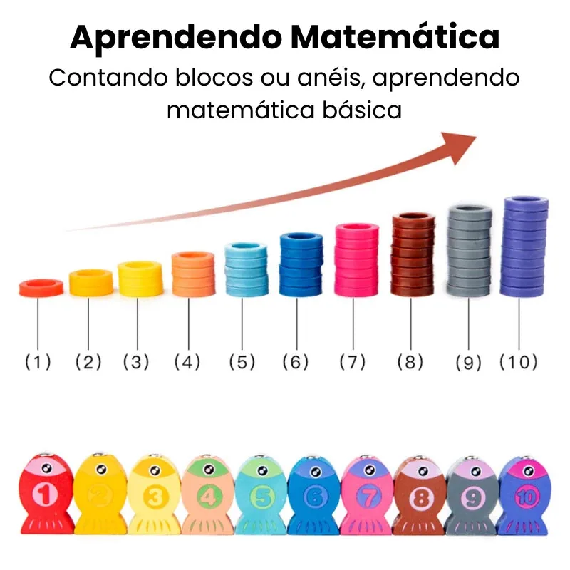 Arindolê Brinquedos Brinquedo de Madeira com blocos e peixes numerados para estimular o aprendizado de matemática básica