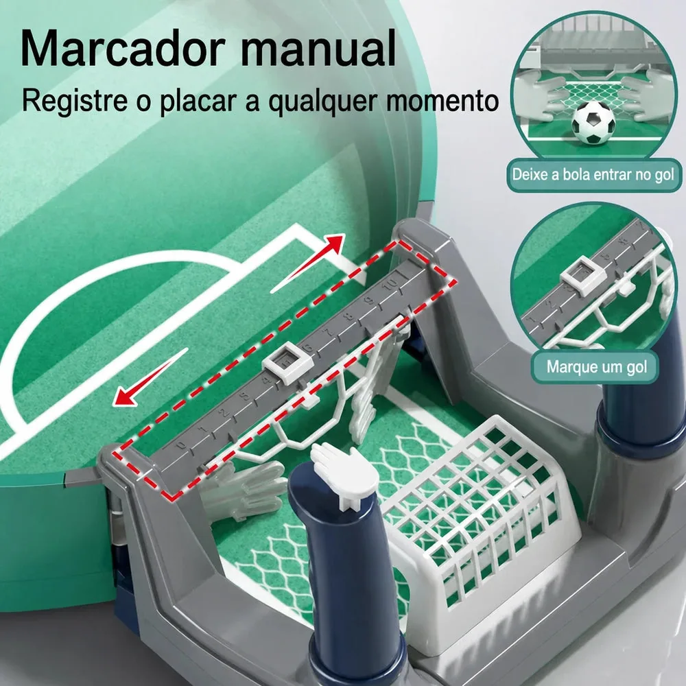 Arindolê Brinquedos Brinquedo Educativo futebol de mesa portátil com marcador manual e alavancas para treino de coordenação e diversão em família