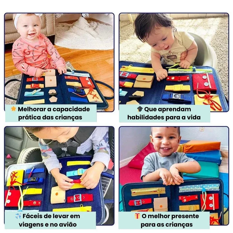 Arindolê Brinquedos Brinquedo Sensorial Montessori com atividades práticas para desenvolver habilidades motoras e independência