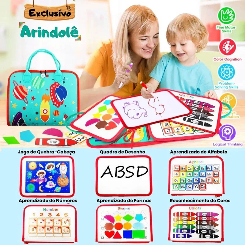 Arindolê Brinquedos Brinquedo Educativo Montessori com atividades práticas para desenvolver habilidades motoras em crianças