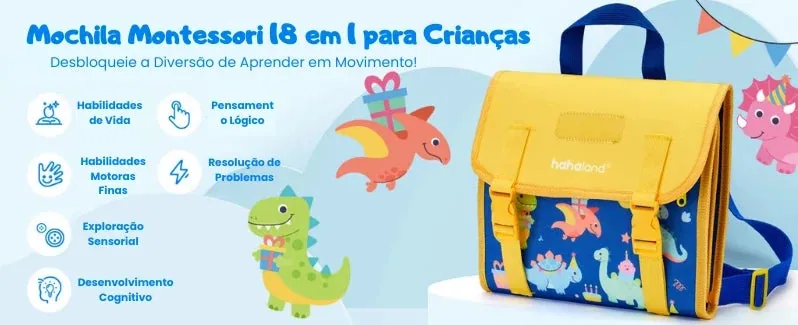 Mochila Montessori 18 em 1 com habilidades de vida, exploração sensorial e desenvolvimento cognitivo, brinquedo educativo sensorial