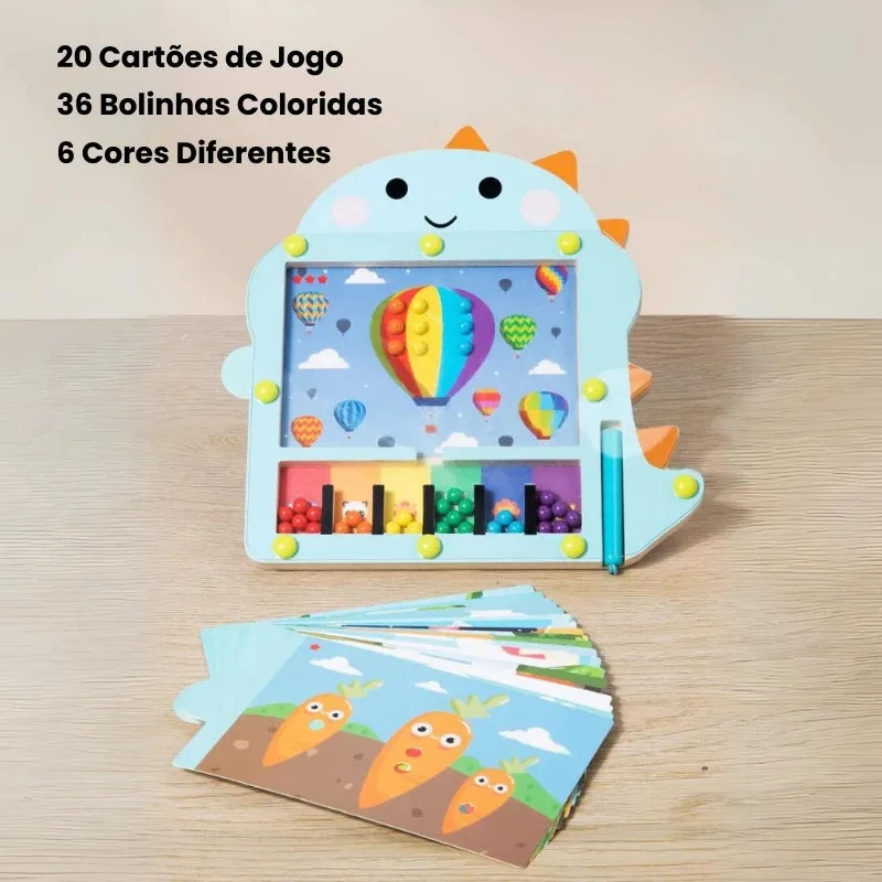 Arindolê Brinquedos Brinquedo Educativo Montessori com tabuleiro de bolinhas coloridas e cartões de desafio para coordenação motora