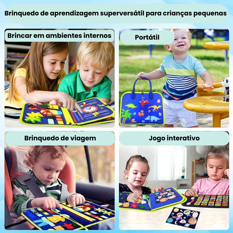 Arindolê Brinquedos Brinquedo Sensorial Montessori portátil com atividades de coordenação motora e desenvolvimento infantil