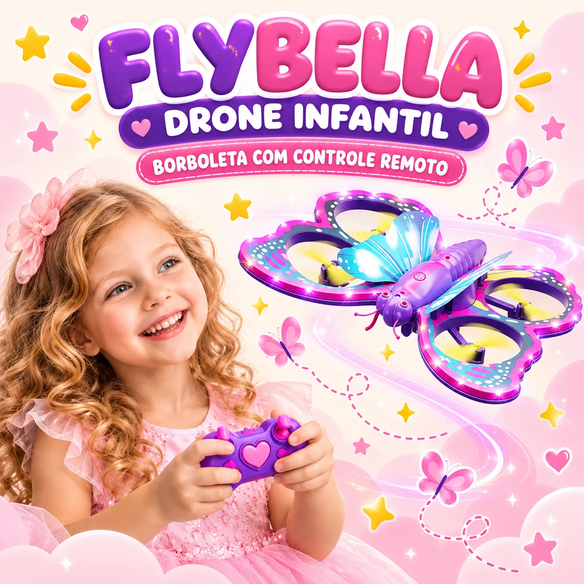 FlyBella — Drone Infantil Borboleta com Controle Remoto